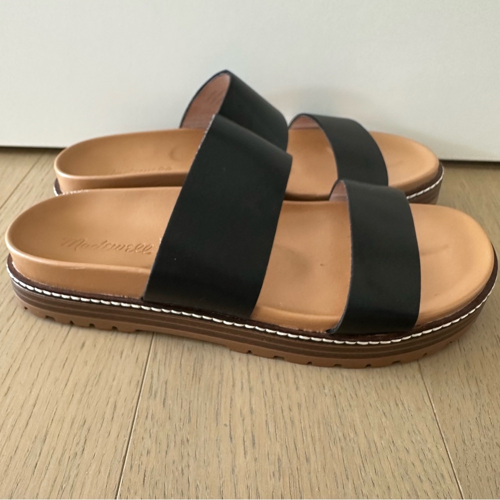 Madewell Charley Double Strap Slide Sandals True Black Size 6.5 Vacation Travel - Picture 8 of 11
